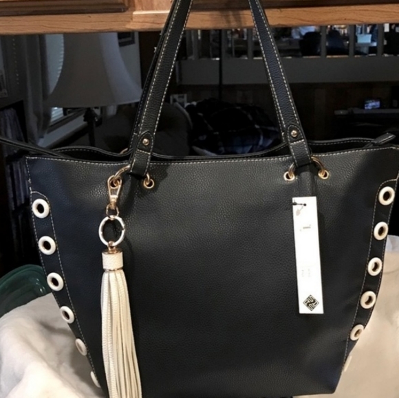 Sondra Roberts Bucket Tote, Navy Blue - Picture 10 of 11